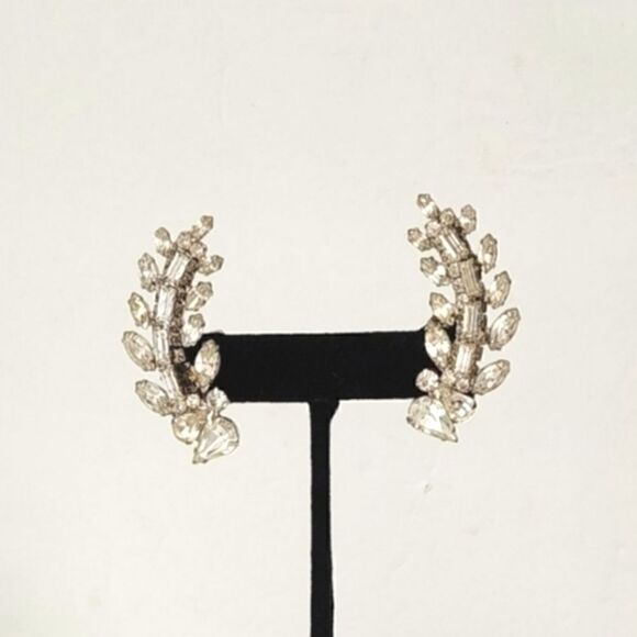 Vintage silver Crystal rhinestone climber earrings - Picture 5 of 16